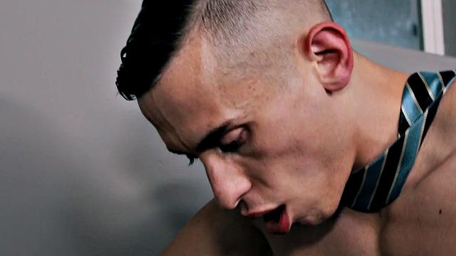 Tattoo stud seduced into blowjob and bareback in office