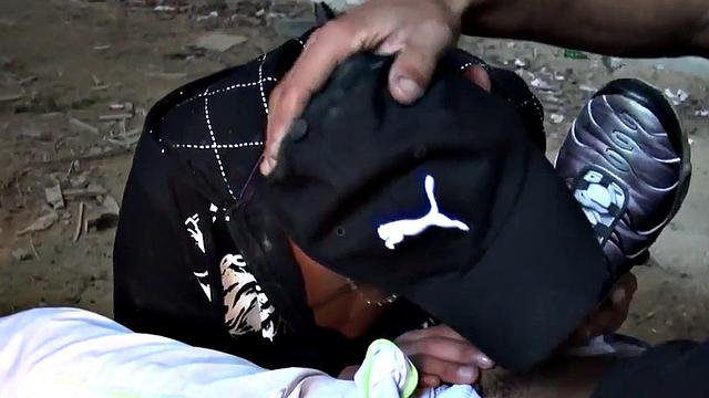 Sneakers fetish stud gets fucked in abandoned spot