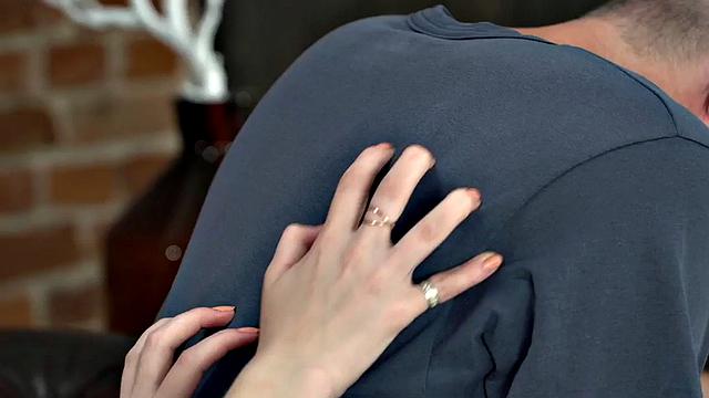 Old grandpa cocksucked by 21yo nympho on the sofa