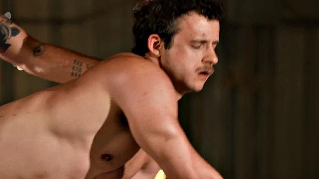 Dominant inked stud fucks ass with cock and bat