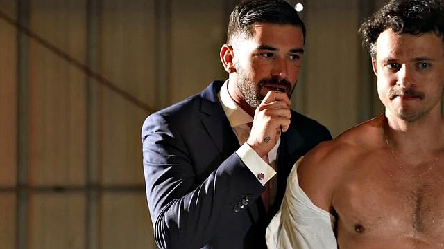 Dominant inked stud fucks ass with cock and bat