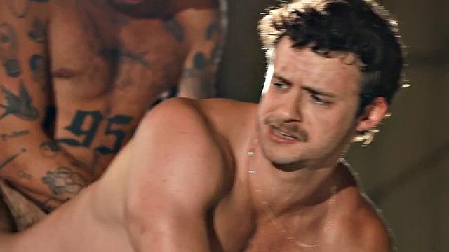 Dominant inked stud fucks ass with cock and bat