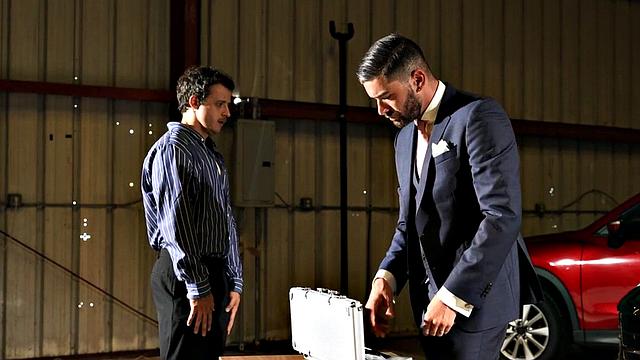 Dominant inked stud fucks ass with cock and bat