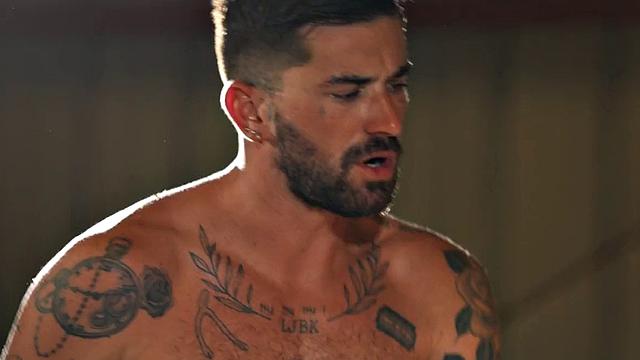 Dominant inked stud fucks ass with cock and bat