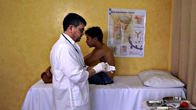 Orient enema twink toyed by doctors in kinky infirmary