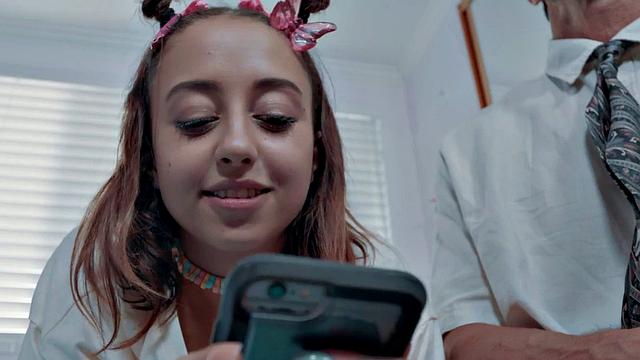 Busty stepteen sixtynines and rides stepdad dick in duo