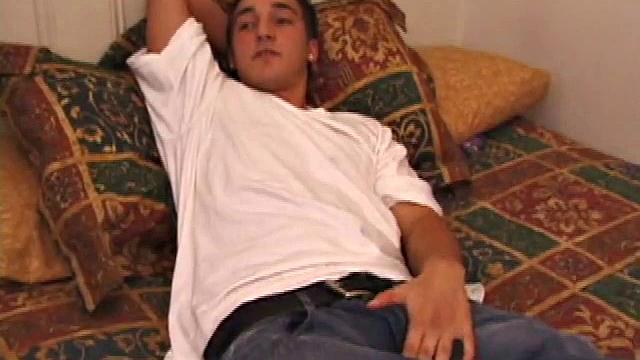 Race Banner has that sexy bad boy look that so many enjoy. He's stretched out on the bed, watching a porn video and rubbing his rapidly growing cock. His shirt comes off and he slides a hand inside his pants to pull at the stiff dick inside.