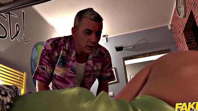 Blonde bombshell with massive knockers takes a deep dicking on the couch