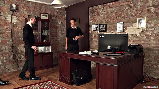 Leo, Skylar, and James have a threesome in the office