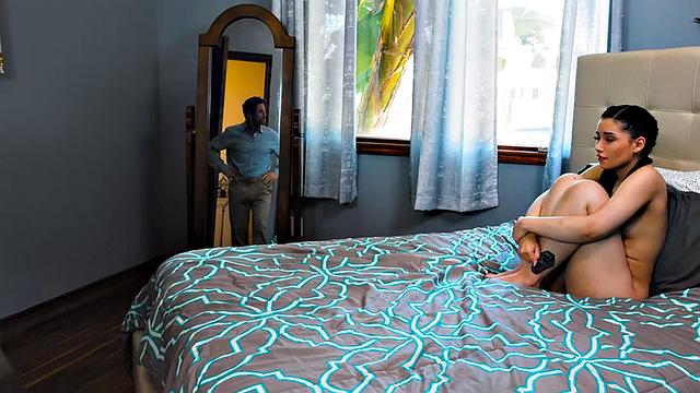 Brunette with huge tits gets her wet pussy pounded by a huge cock