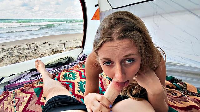 Hot POV beach sex with a busty babe getting her feet pounded outdoors