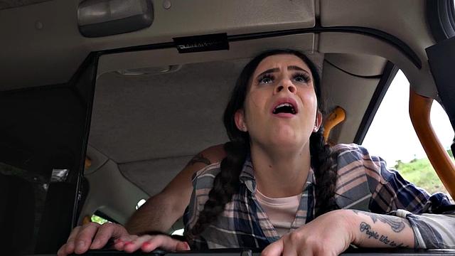 Cab inked babe gets pussypounded by driver in back seat