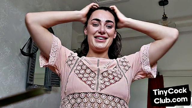 CFNM British babe teasing small cock and begging for cum