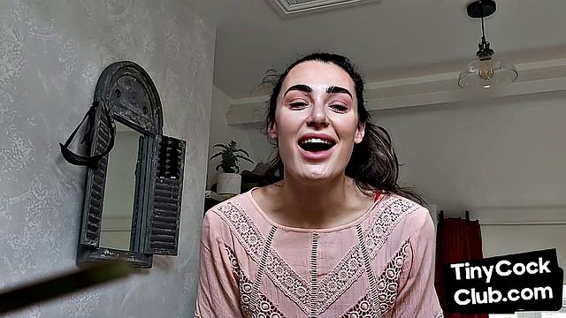 CFNM British babe teasing small cock and begging for cum