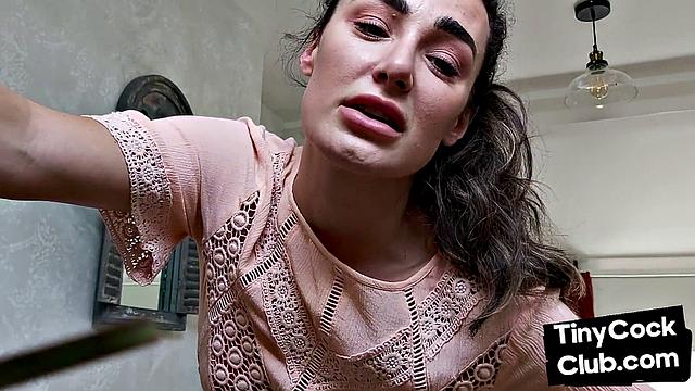 CFNM British babe teasing small cock and begging for cum