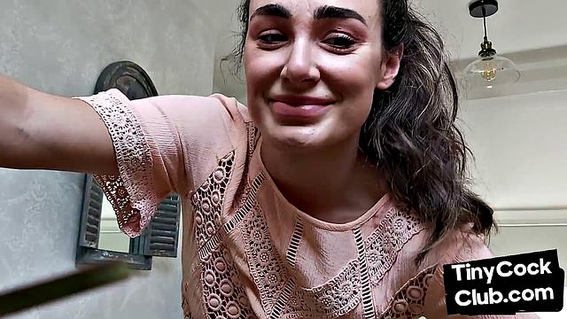 CFNM British babe teasing small cock and begging for cum