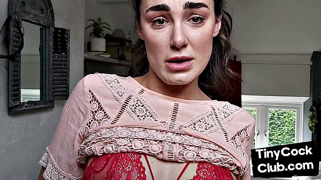 CFNM British babe teasing small cock and begging for cum