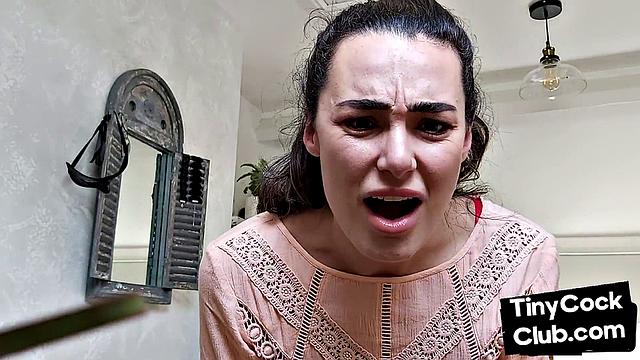 CFNM British babe teasing small cock and begging for cum