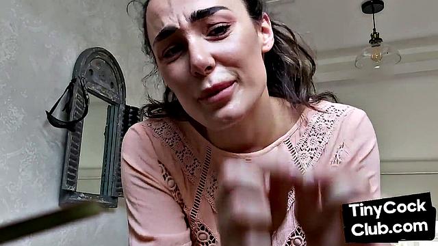 CFNM British babe teasing small cock and begging for cum