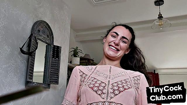 CFNM British babe teasing small cock and begging for cum