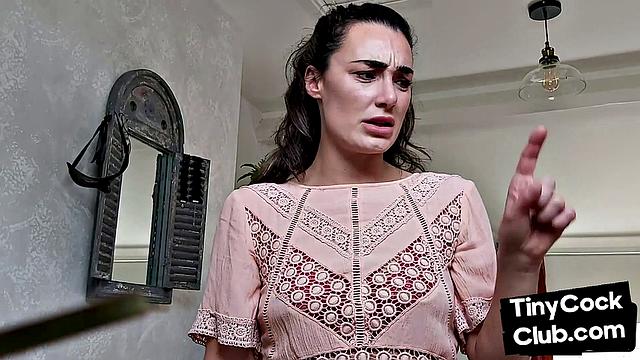 CFNM British babe teasing small cock and begging for cum