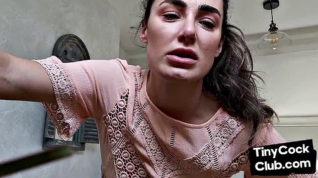 CFNM British babe teasing small cock and begging for cum