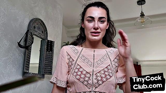 CFNM British babe teasing small cock and begging for cum