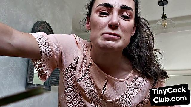 CFNM British babe teasing small cock and begging for cum