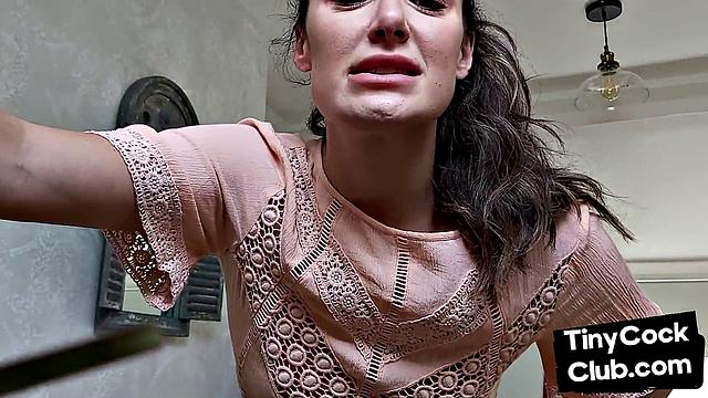 CFNM British babe teasing small cock and begging for cum