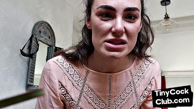 CFNM British babe teasing small cock and begging for cum