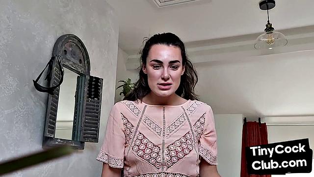 CFNM British babe teasing small cock and begging for cum
