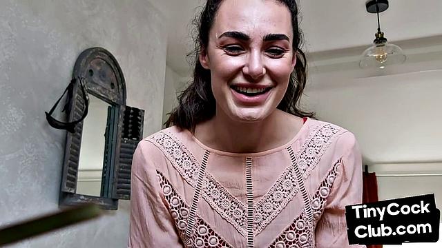 CFNM British babe teasing small cock and begging for cum
