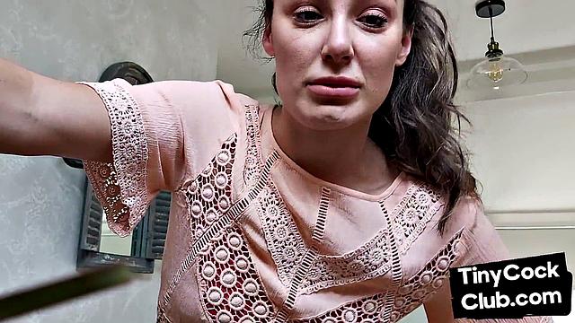 CFNM British babe teasing small cock and begging for cum