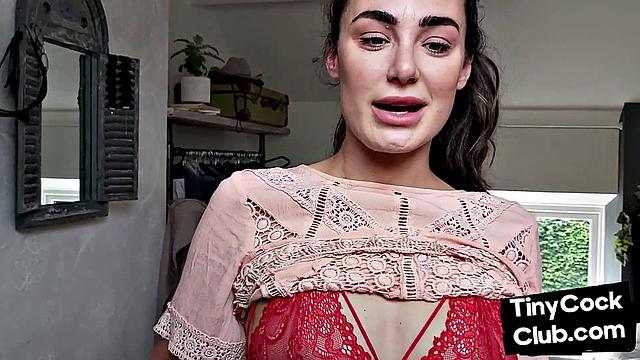 CFNM British babe teasing small cock and begging for cum