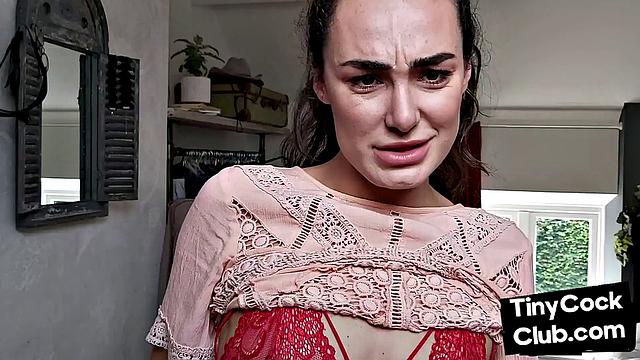 CFNM British babe teasing small cock and begging for cum