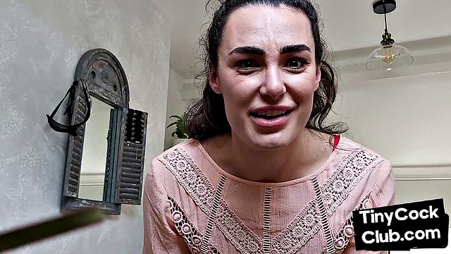 CFNM British babe teasing small cock and begging for cum