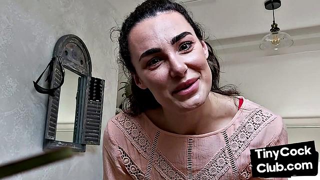 CFNM British babe teasing small cock and begging for cum