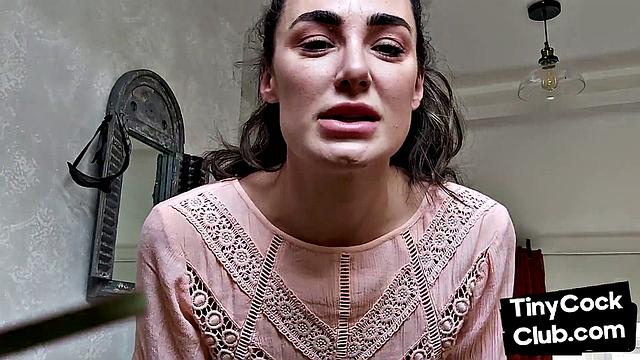 CFNM British babe teasing small cock and begging for cum