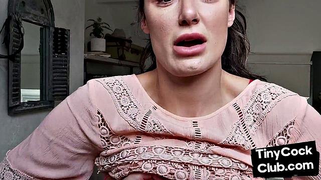 CFNM British babe teasing small cock and begging for cum