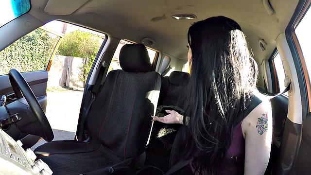 Brunette with small tits gets drilled hard & creampied on her first lesson