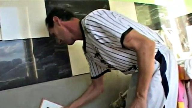 Filthy teen fucking big old cock