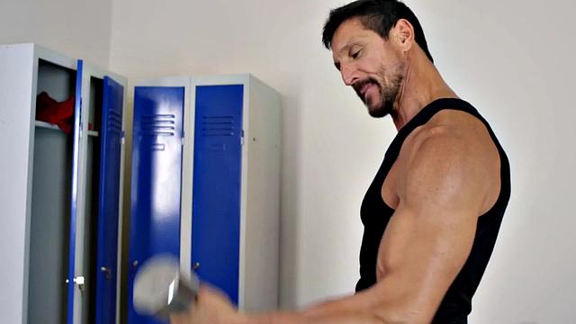 Blonde perky teen gets her tight pussy pounded in locker room gym fuckfest