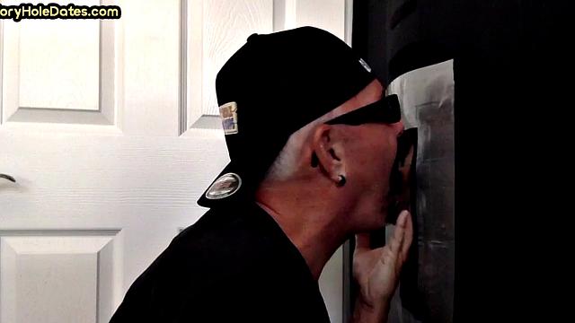 Mature DILF with moustache sucks hard in gloryhole