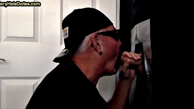 Mature DILF with moustache sucks hard in gloryhole