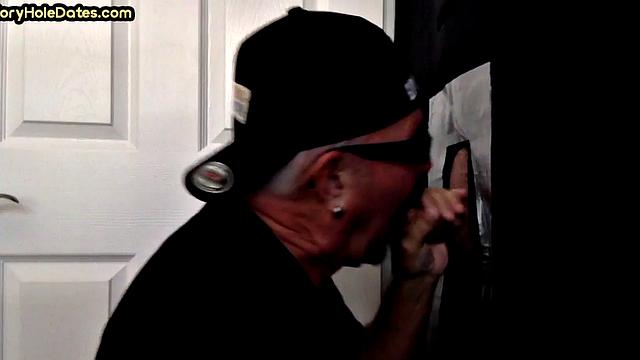 Mature DILF with moustache sucks hard in gloryhole