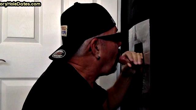 Mature DILF with moustache sucks hard in gloryhole
