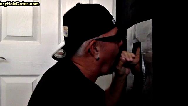 Mature DILF with moustache sucks hard in gloryhole