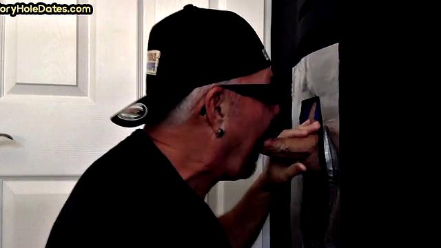 Mature DILF with moustache sucks hard in gloryhole