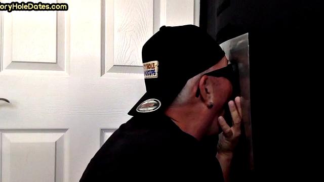 Mature DILF with moustache sucks hard in gloryhole