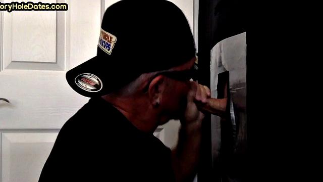 Mature DILF with moustache sucks hard in gloryhole